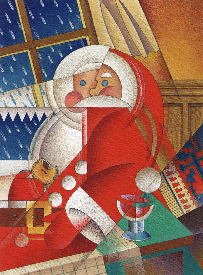 Christmas Painting - Cubist Santa #2 by Carol Lawson