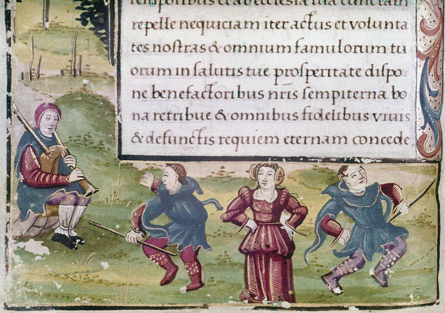 Dancers, 15th Century #2 Painting by Granger