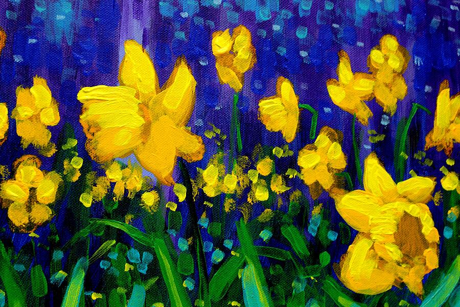 Impressionism Painting - Dancing Daffodils cropped  #1 by John  Nolan