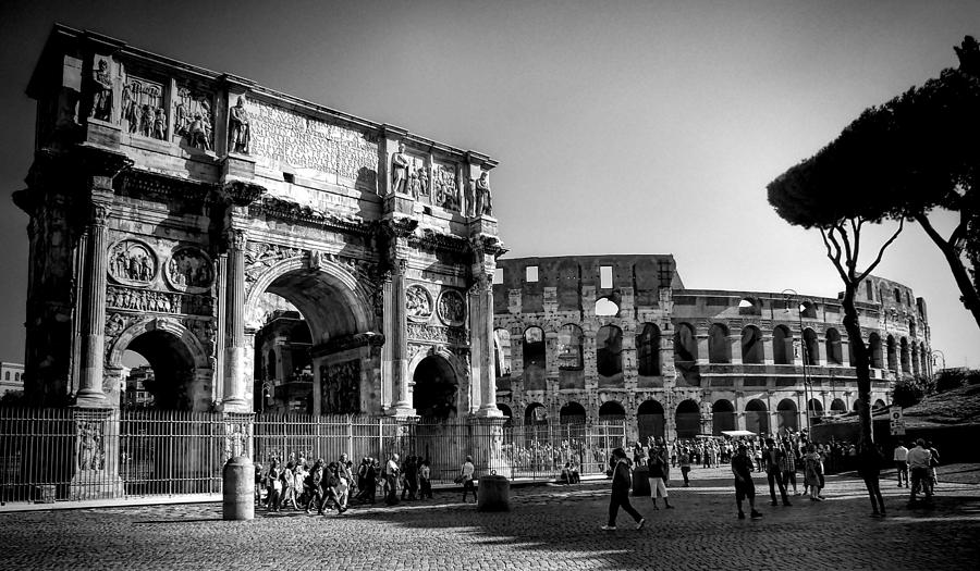 Black And White Photograph - Day at the Coliseum #2 by Karen Lindale