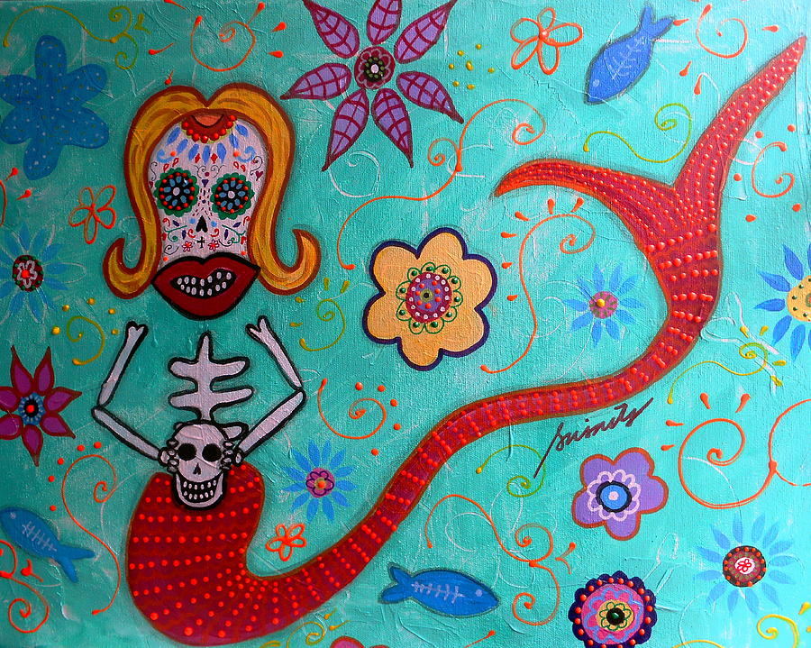 Day Of The Dead Mermaid #2 Painting by Pristine Cartera Turkus