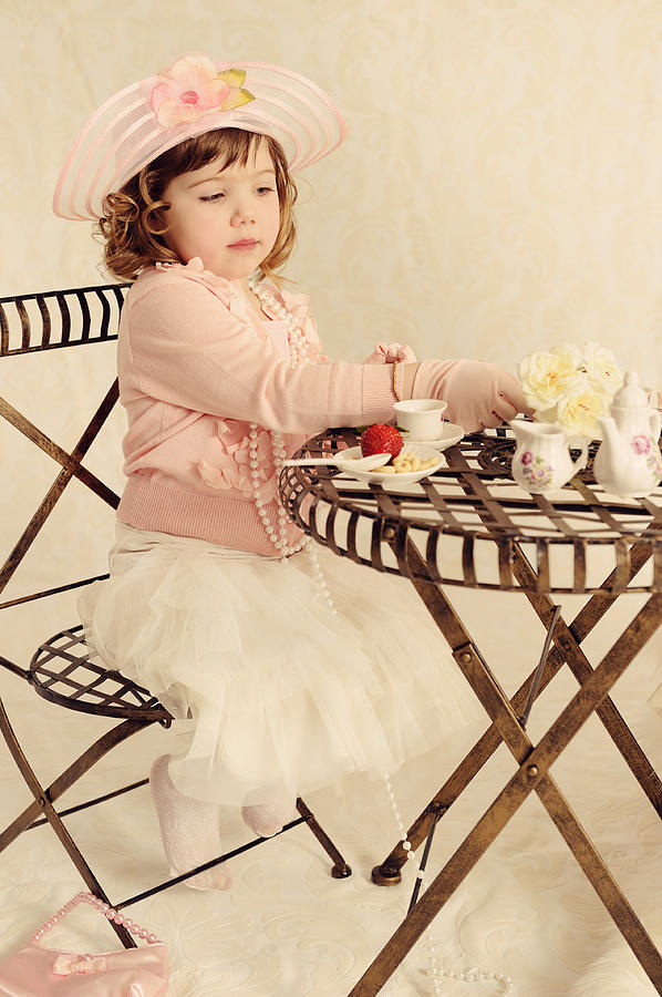 Flower Photograph - Delightful Little Girl Tea Partying During The 1920s Time Perio #2 by Kriss Russell