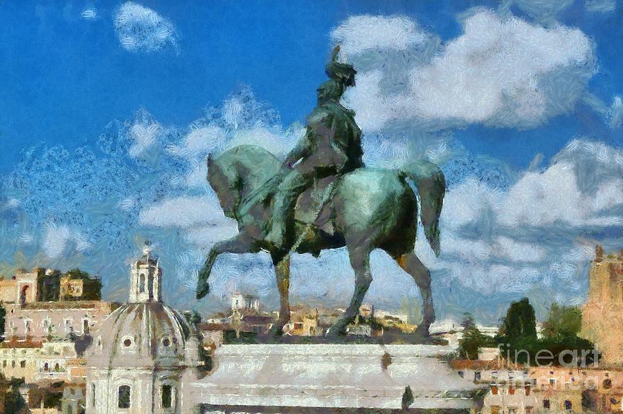 Details from Vittorio Emanuele monument in Rome Painting by George Atsametakis