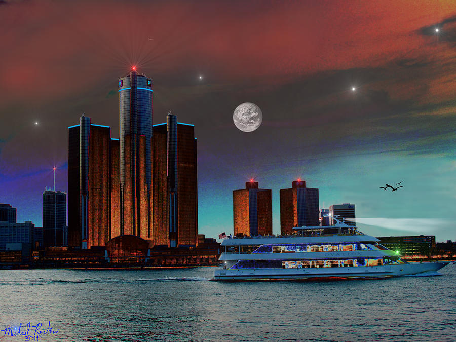 Detroit Skyline #2 Painting by Michael Rucker