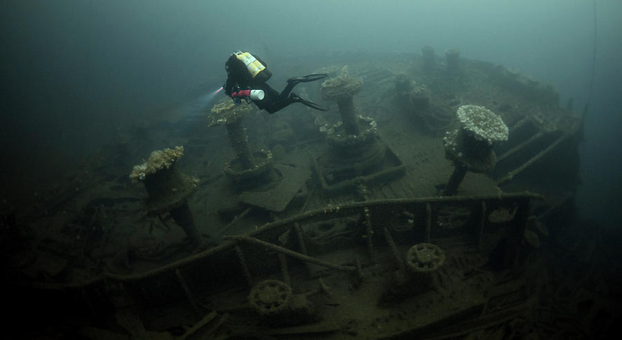 Diver Exploring The Rms Justicia Photograph by Steve Jones - Fine Art ...