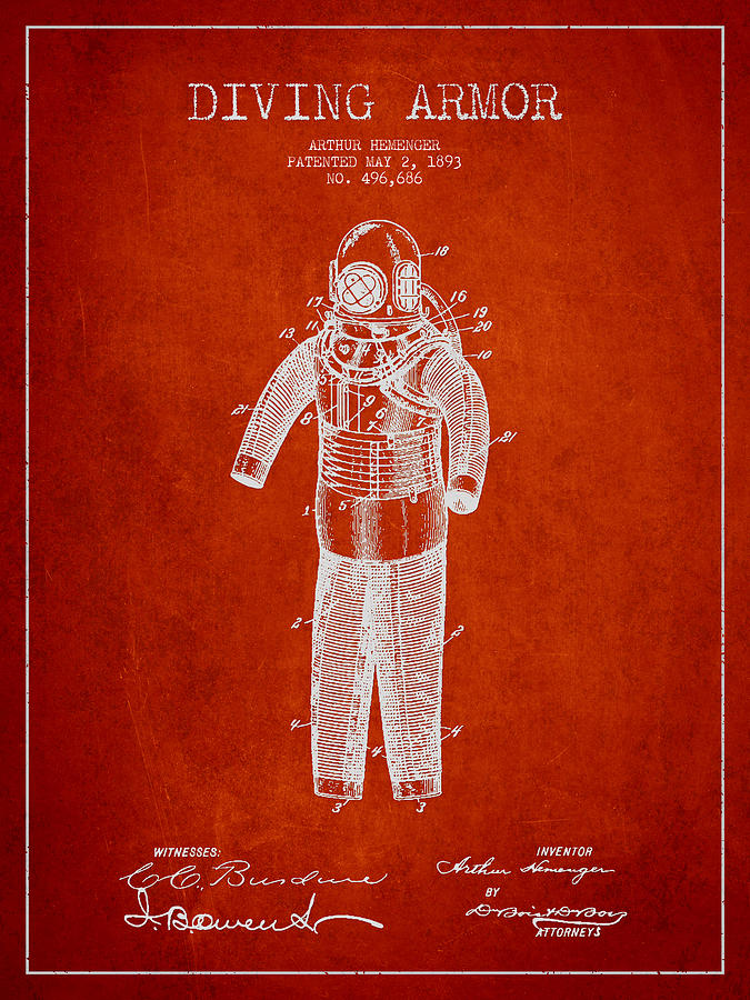Vintage Digital Art - Diving Armor Patent Drawing from 1893 #1 by Aged Pixel