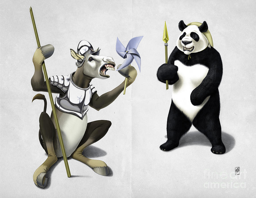 Donkey Xote and Sancho Panda Wordless Drawing by Rob Snow