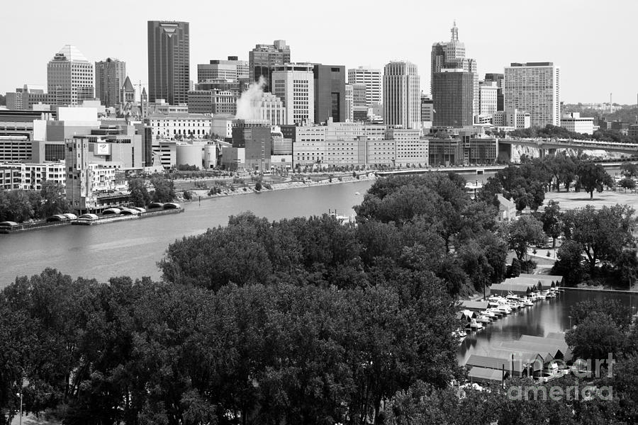 Black And White Photograph - Downtown Skyline Aerial of St. Paul Minnesota #2 by Bill Cobb
