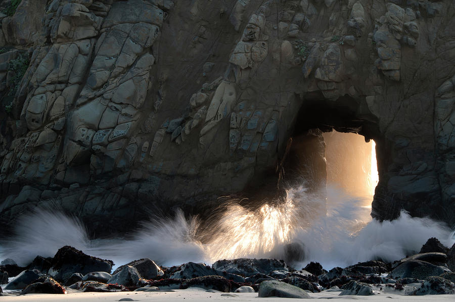 Dramatic Setting Sun Thru Wave Arch #2 Photograph by Mitch Diamond