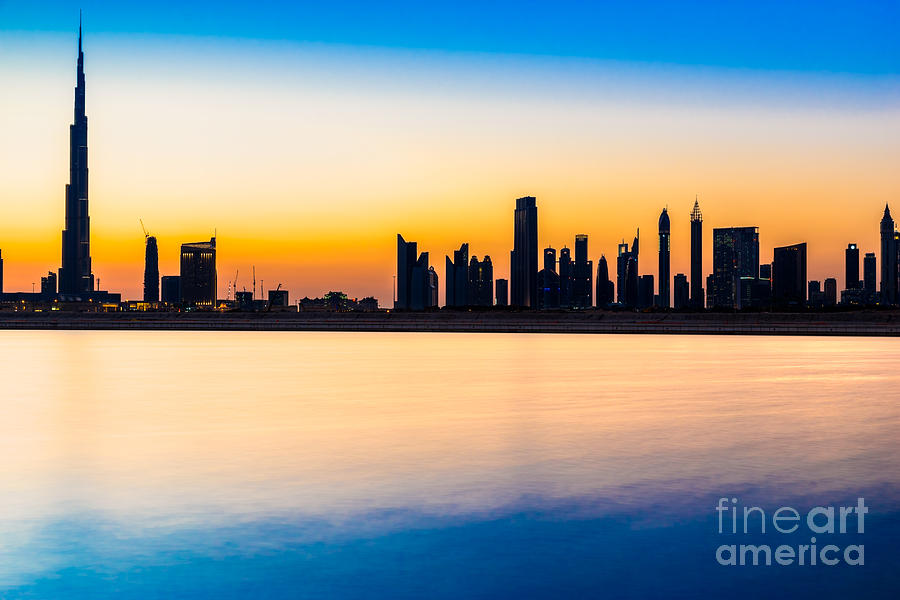 Dubai skyline at dusk #2 Photograph by Luciano Mortula