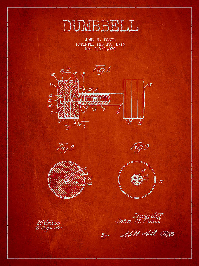 Dumbbell Patent Drawing From 1935 Digital Art