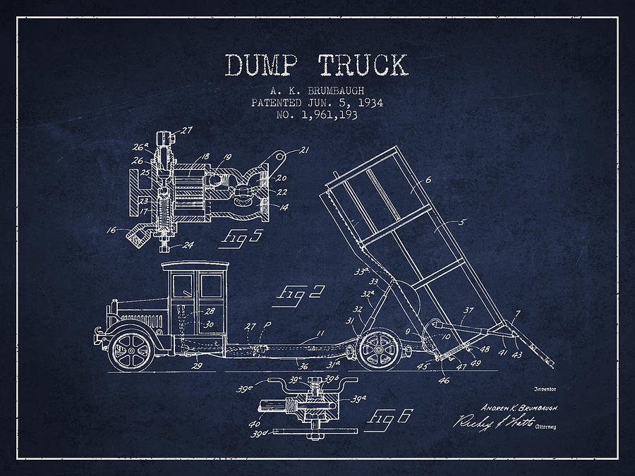 Vintage Digital Art - Dump Truck patent drawing from 1934 #2 by Aged Pixel