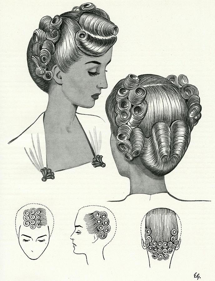 1940s Drawing - During The 1940s, Elaborate Hair #2 by Mary Evans Picture Library
