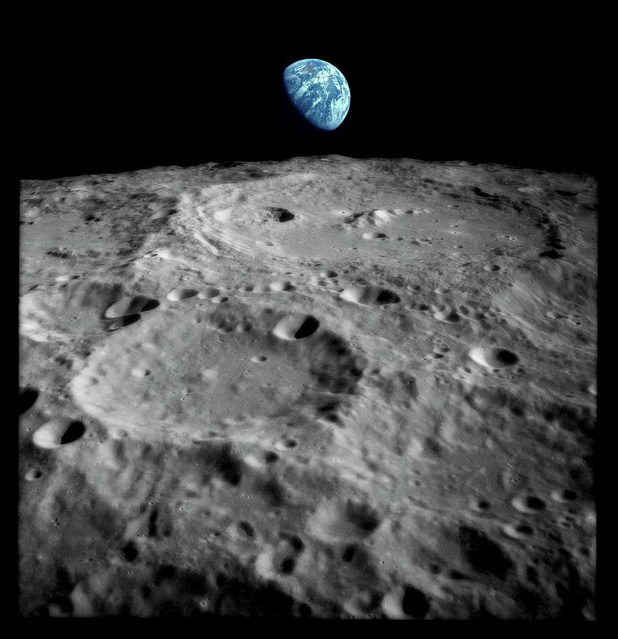 Space Photograph - Earthrise Over The Moon #2 by Detlev Van Ravenswaay