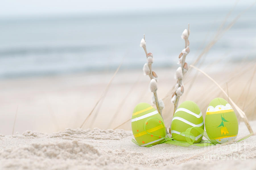 Easter decorated eggs on sand #2 Photograph by Michal Bednarek