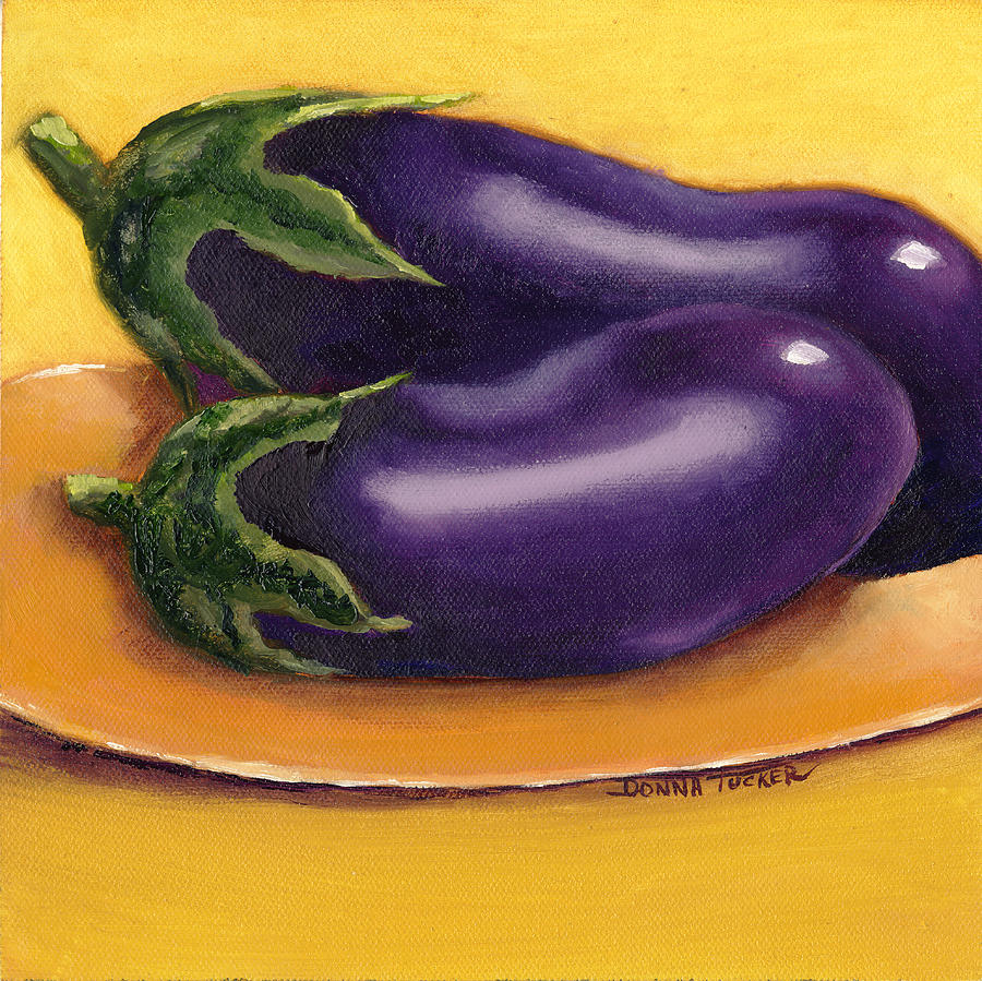 2 Eggplants on a Plate Painting by Donna Tucker