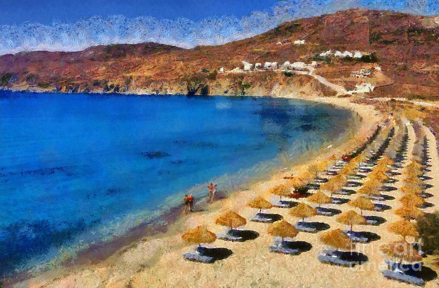 Elia beach in Mykonos island #2 Painting by George Atsametakis