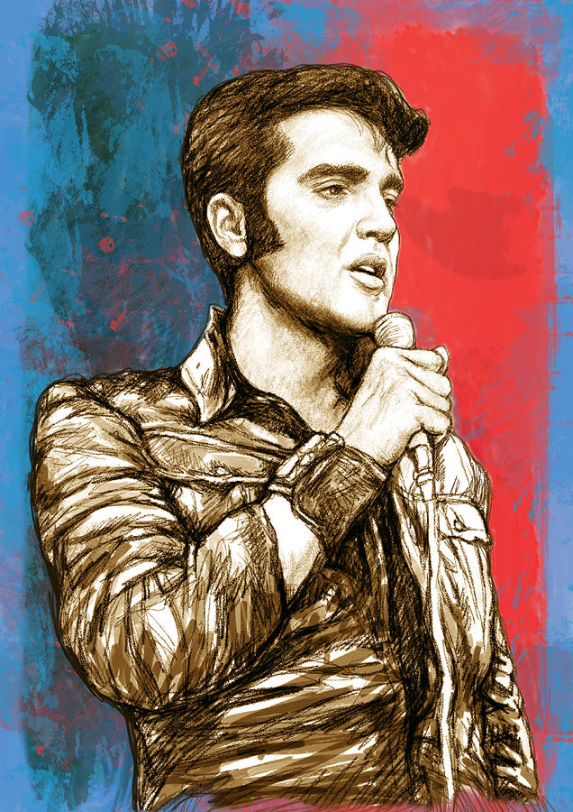 Music Drawing - Elvis Presley - Modern art drawing poster #2 by Kim Wang
