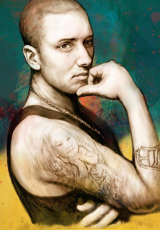 Portrait Drawing - Eminem - stylised drawing art poster #2 by Kim Wang