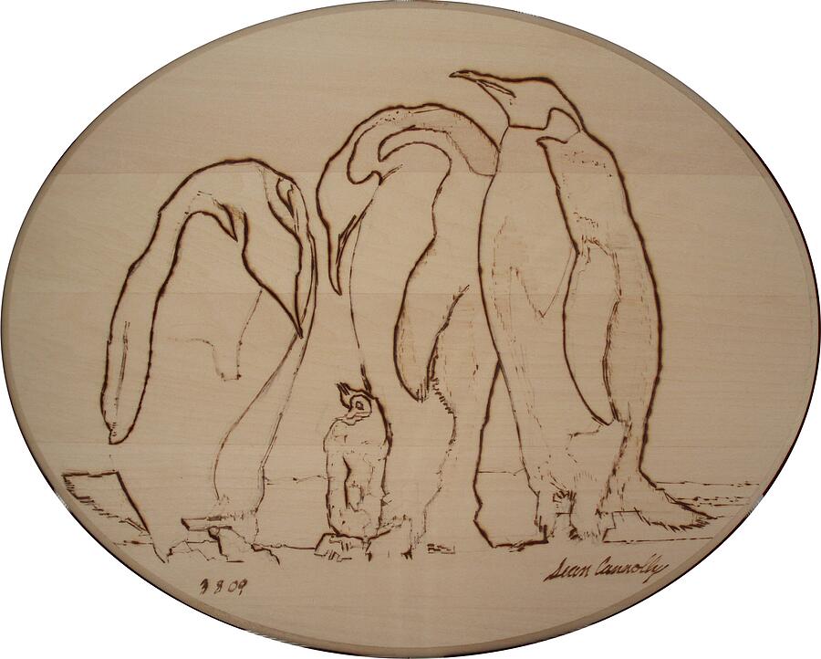 Emperor Penguins Pyrography by Sean Connolly Emperor Penguins Pyrography by Sean Connolly