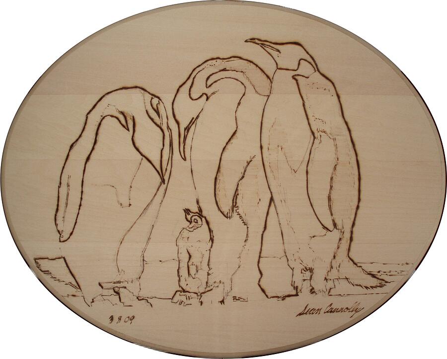 Wildlife Pyrography - Emperor Penguins by Sean Connolly