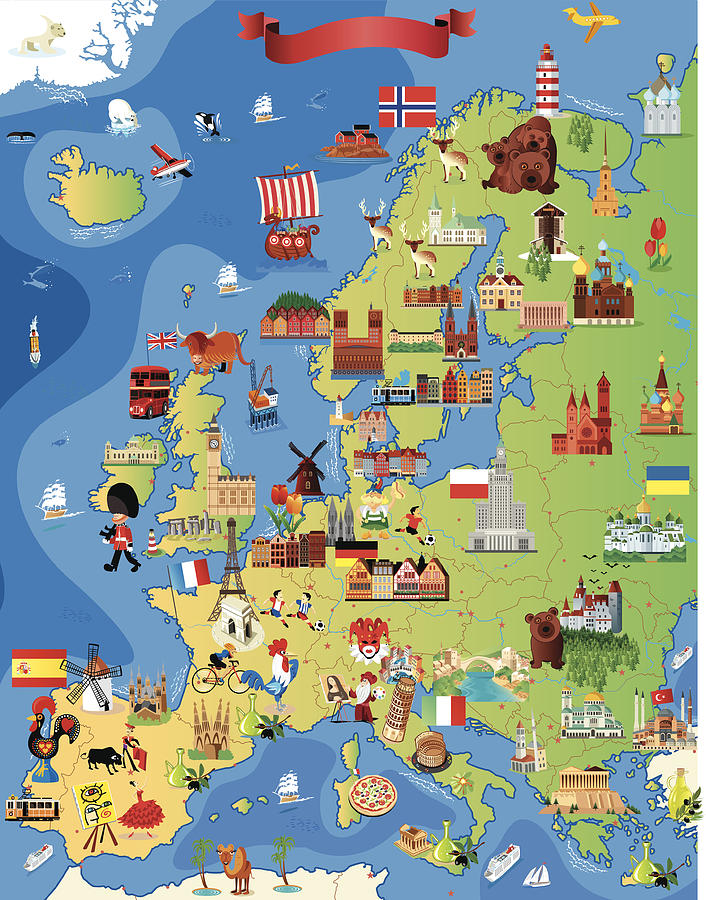 Europe Cartoon map #2 Drawing by Drmakkoy