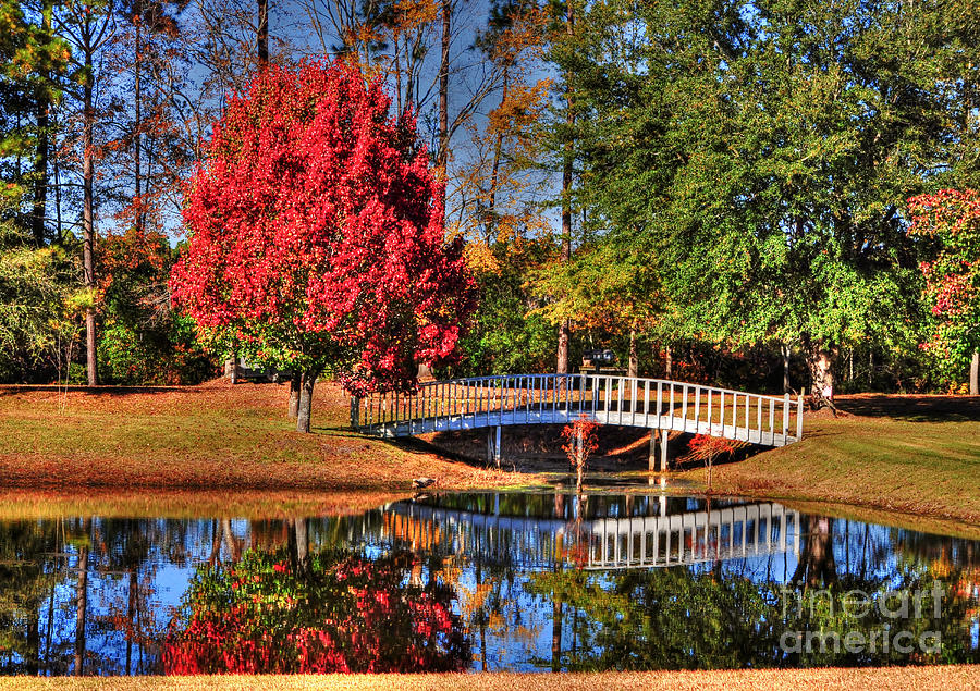 Fall Bridge Reflection #2 Photograph by Kathy Baccari