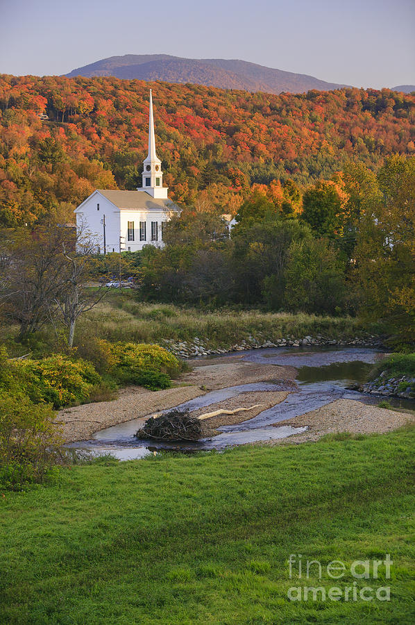 Fall foliage behind a rural Vermont church #2 Photograph by Don Landwehrle