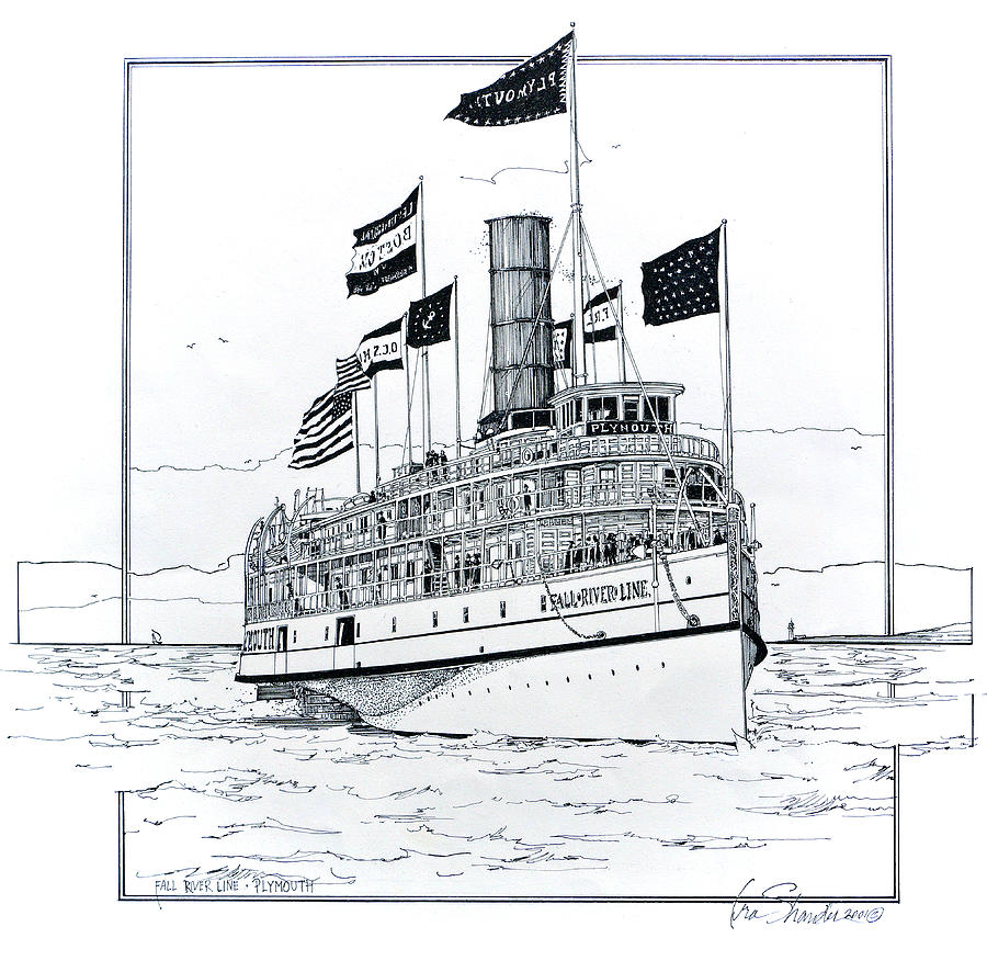 Fall River Liner Plymouth Drawing by Ira Shander