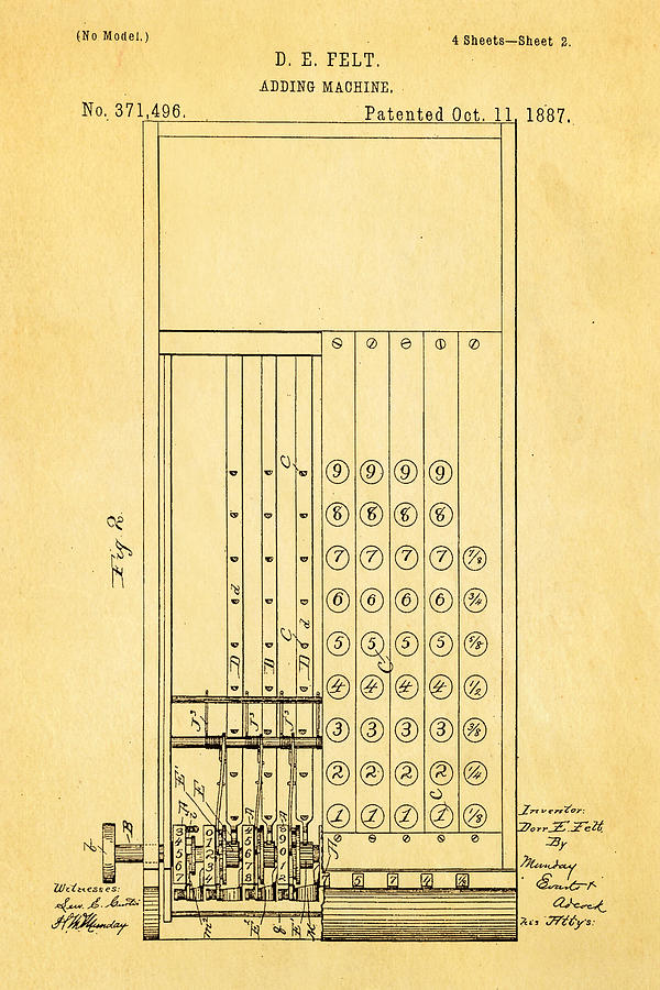 Tool Photograph - Felt Adding Machine Patent Art 1887 #2 by Ian Monk