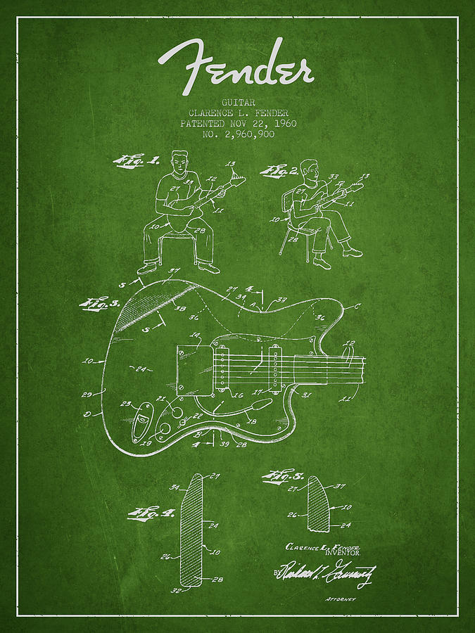 Bass Digital Art - Fender guitar patent Drawing from 1960 #3 by Aged Pixel