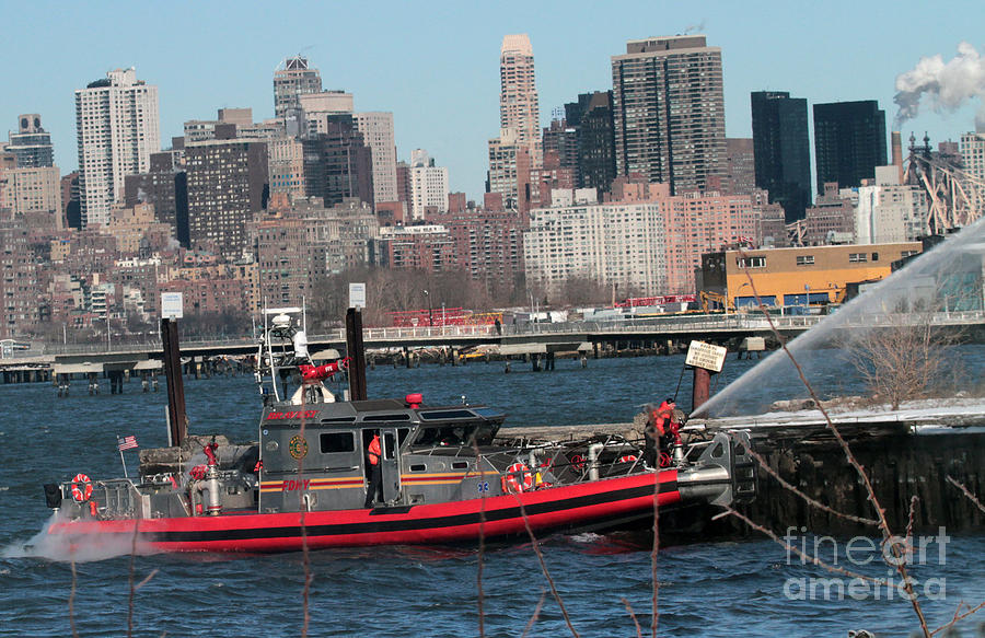 Fireboat in Action at 7 Alarm Fire #3 Photograph by Steven Spak