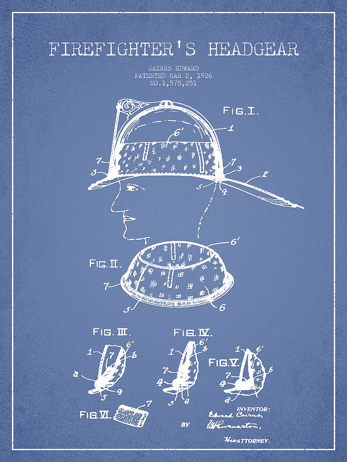 Vintage Digital Art - Firefighter Headgear Patent drawing from 1926 #2 by Aged Pixel