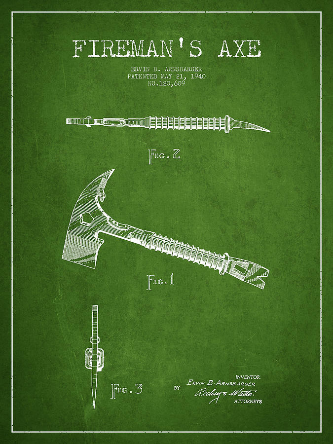 Vintage Digital Art - Fireman Axe Patent drawing from 1940 #1 by Aged Pixel