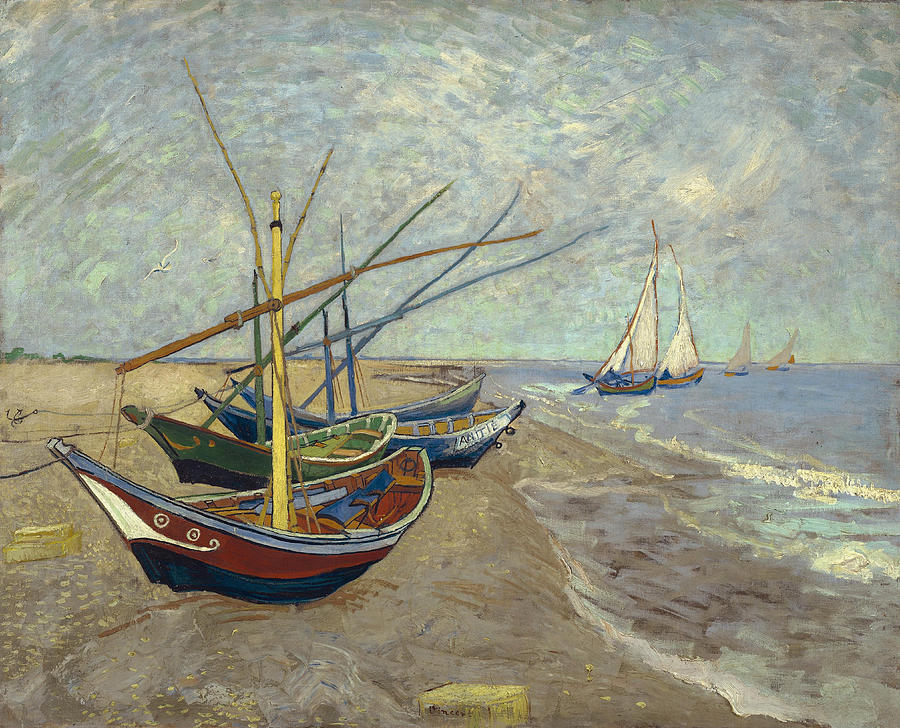 Fishing boats on the beach at Les Saintes-Maries-de-la-Mer #5 Painting by Vincent van Gogh