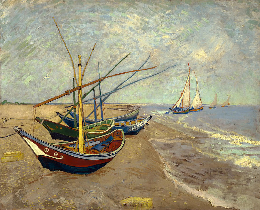 Vintage Painting - Fishing Boats on the Beach #2 by Mountain Dreams
