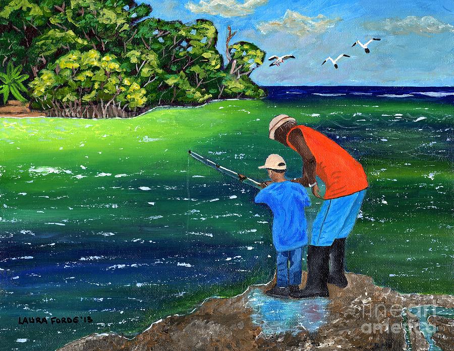 Bird Painting - Fishing Buddies by Laura Forde