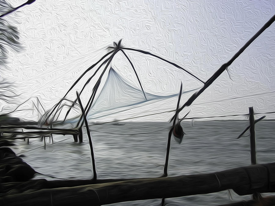 Fishing nets on the sea coast in Alleppey #2 Digital Art by Ashish Agarwal