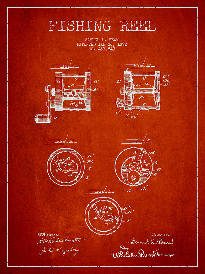 Fishing Reel Patent From 1892 Drawing
