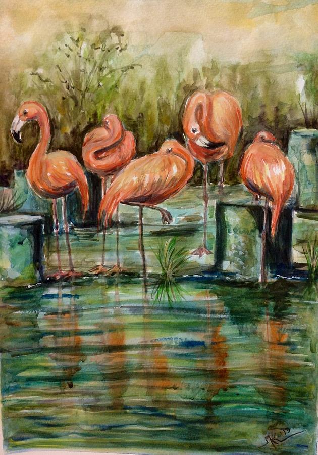 Flamingoes #2 Painting by Katerina Kovatcheva