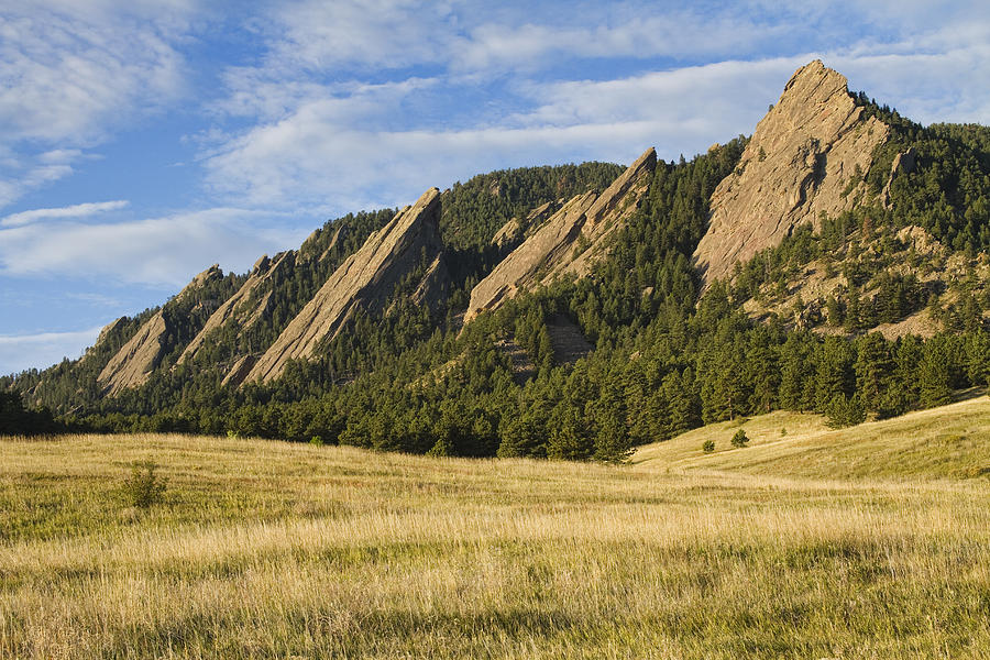 Nature Photograph - Flatirons with Golden Grass Boulder Colorado #2 by James BO Insogna