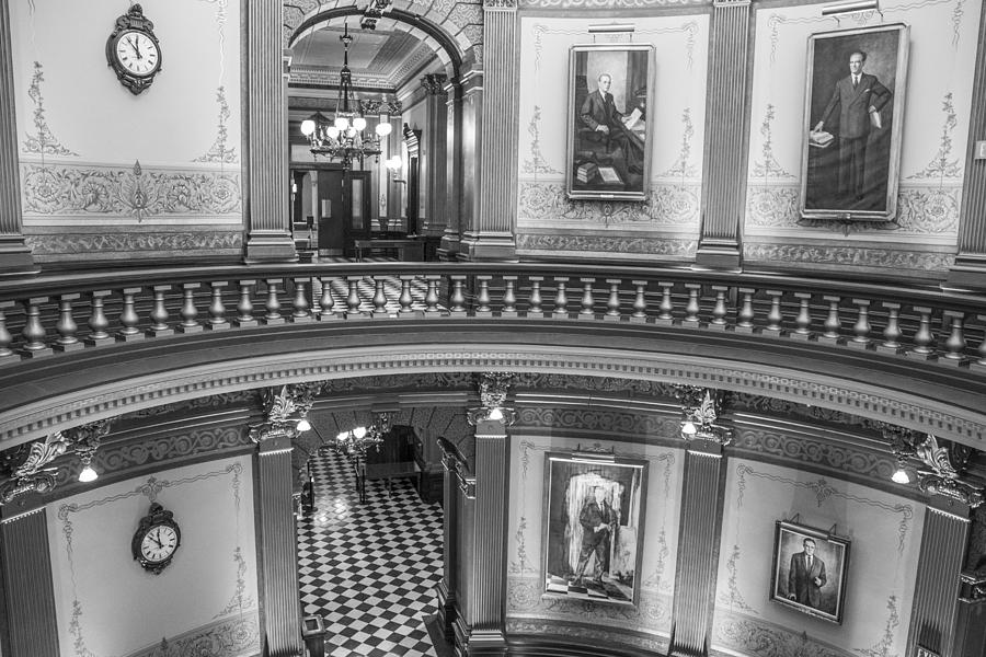 2 floors Black and White Michigan State Capitol  Photograph by John McGraw