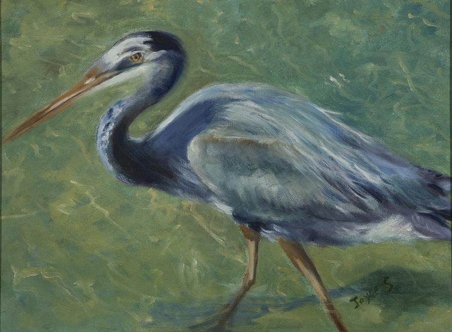 Florida Keys Blue Heron Painting by Joyce Spencer