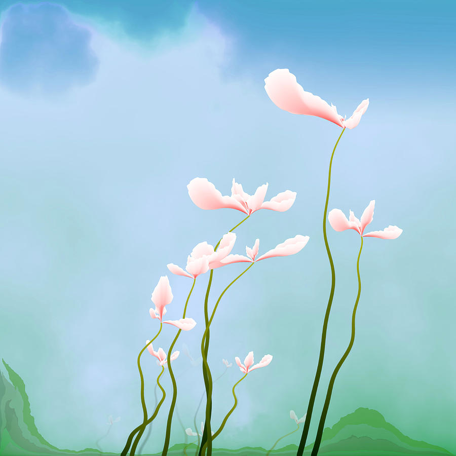 Pink Flowers Digital Art - Flowers of peace by GuoJun Pan Pink Flowers Digital Art - Flowers of peace by GuoJun Pan