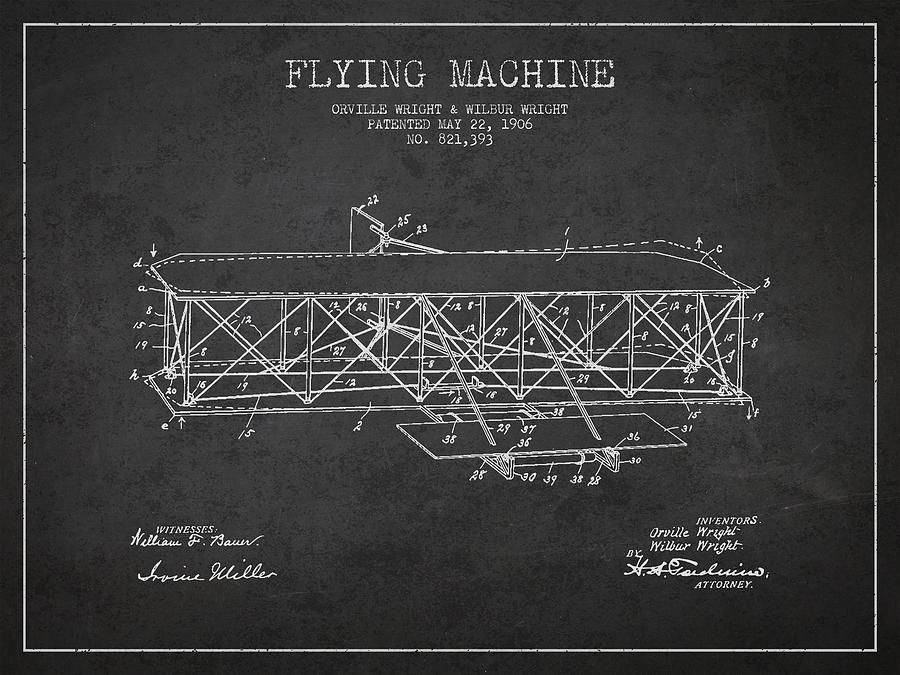 Flying Machine Patent Drawing From 1906 Digital Art