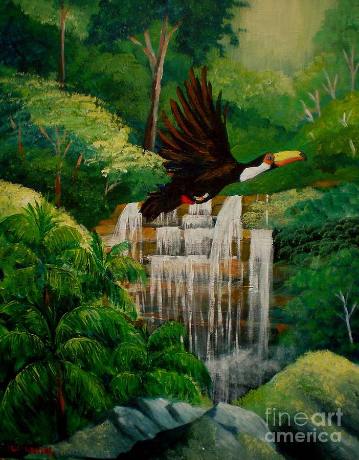 Flying tucan #2 Painting by Jean Pierre Bergoeing
