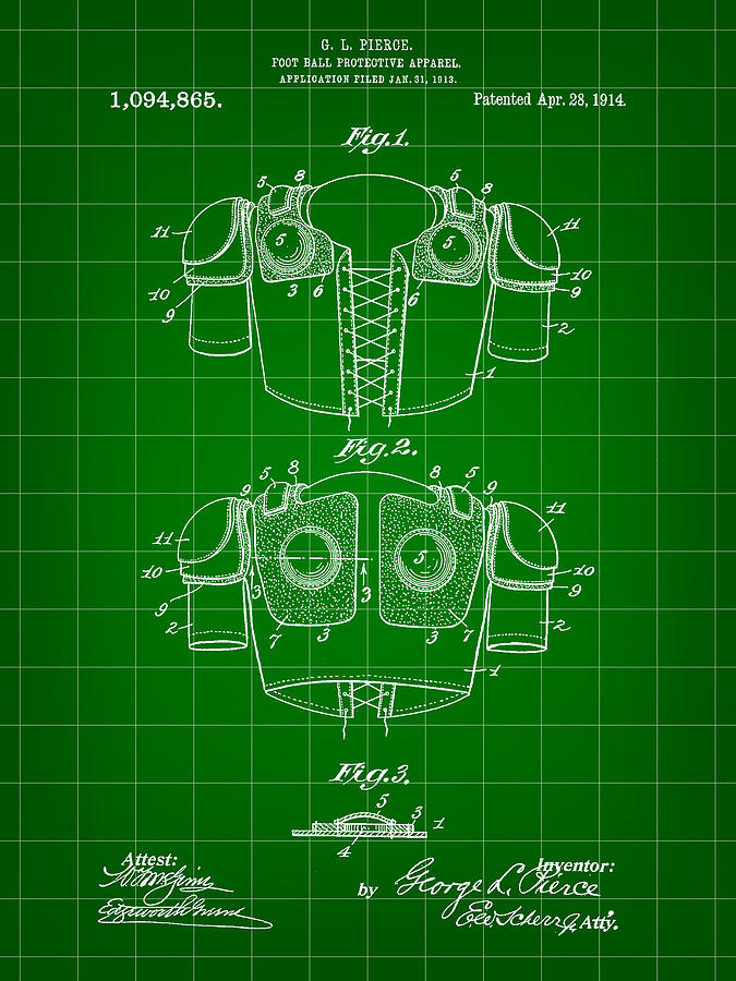 Football Shoulder Pads Patent 1913 - Green Digital Art by Stephen Younts