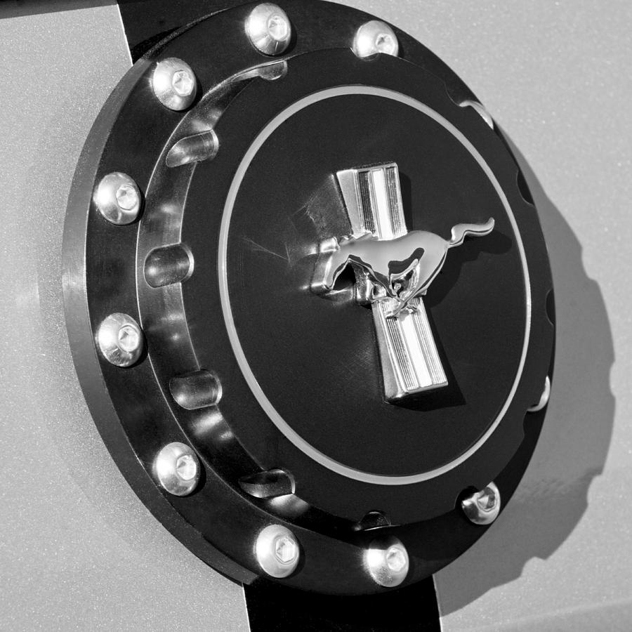 Black And White Photograph - Ford Mustang Emblem #2 by Jill Reger