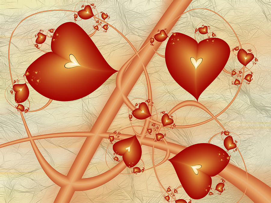 Fractal Red Hearts #2 Digital Art by Gabiw Art