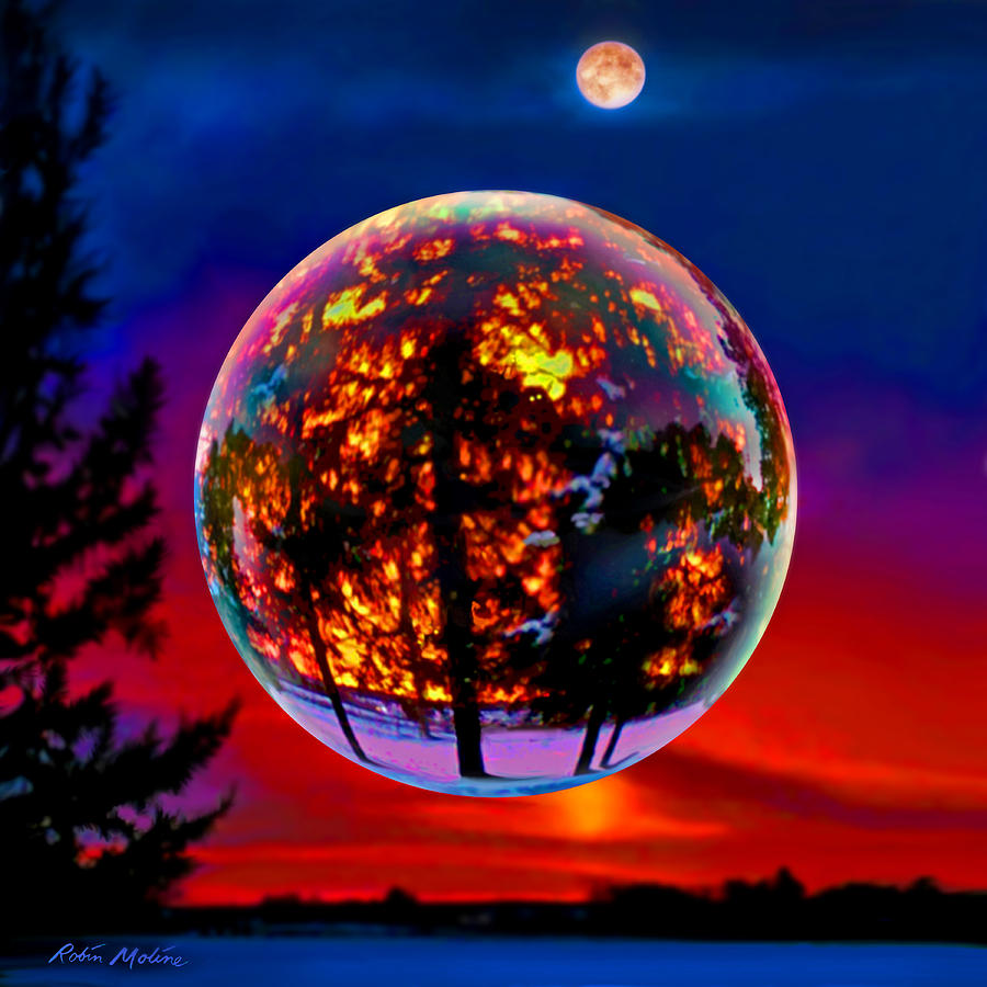 Full Moon over New Richmond sunset Painting by Robin Moline